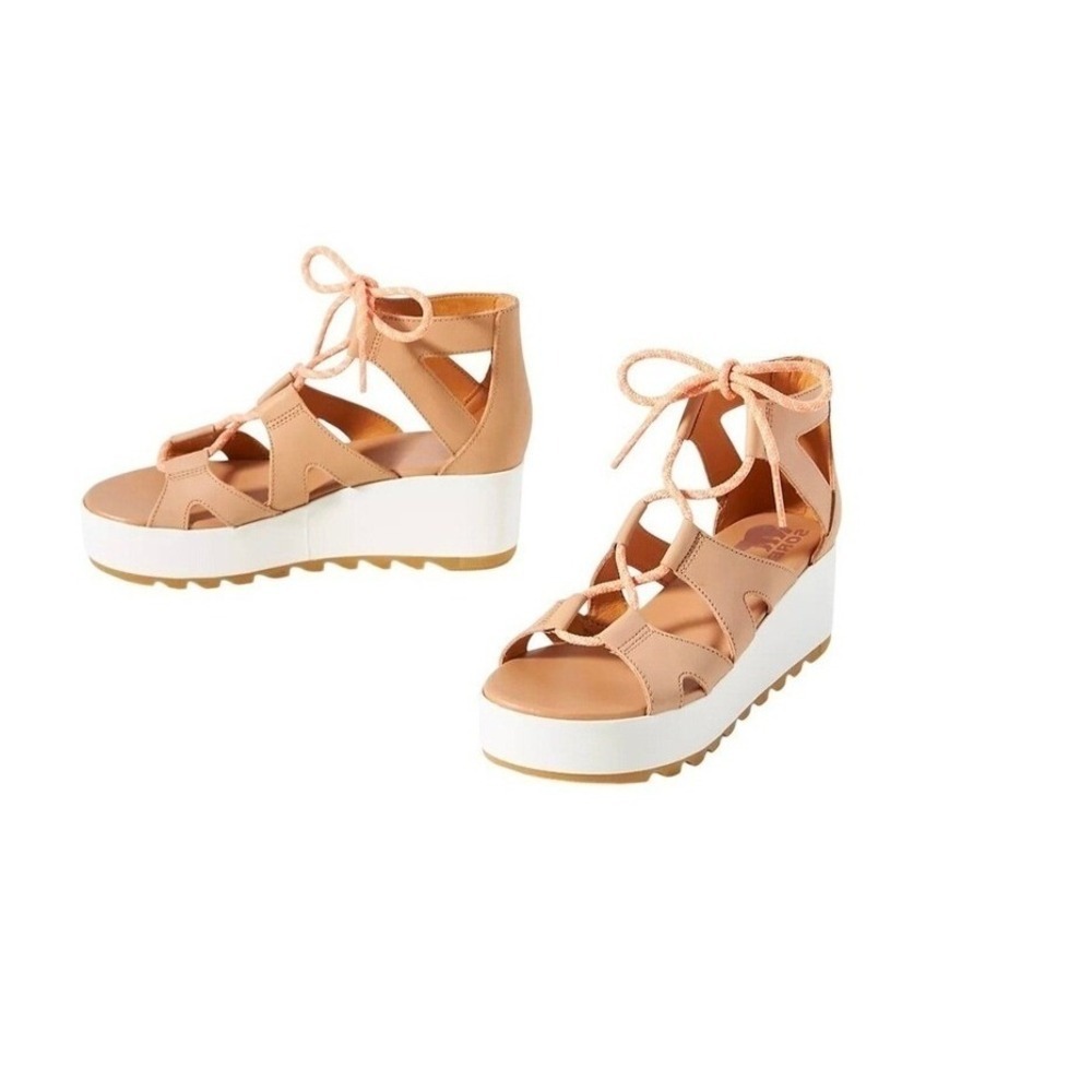 Sorel Sporty Blokecore Pastel Pink Leather Platform Lace Up Wedge Sandals